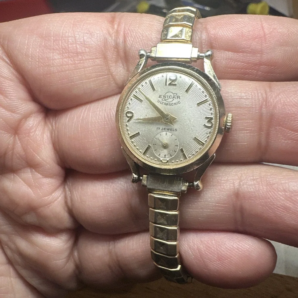 Works ENICAR Ultrasonic DURALUMINUM Swiss 17 Jewels Mechanical Ladies Watch 23mm